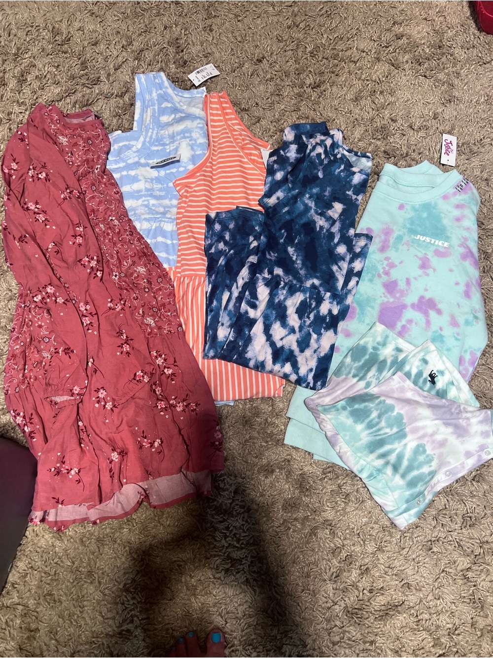 Bundle of 6 nwt Girls' Dresses, tank, and sweatshirt XXL